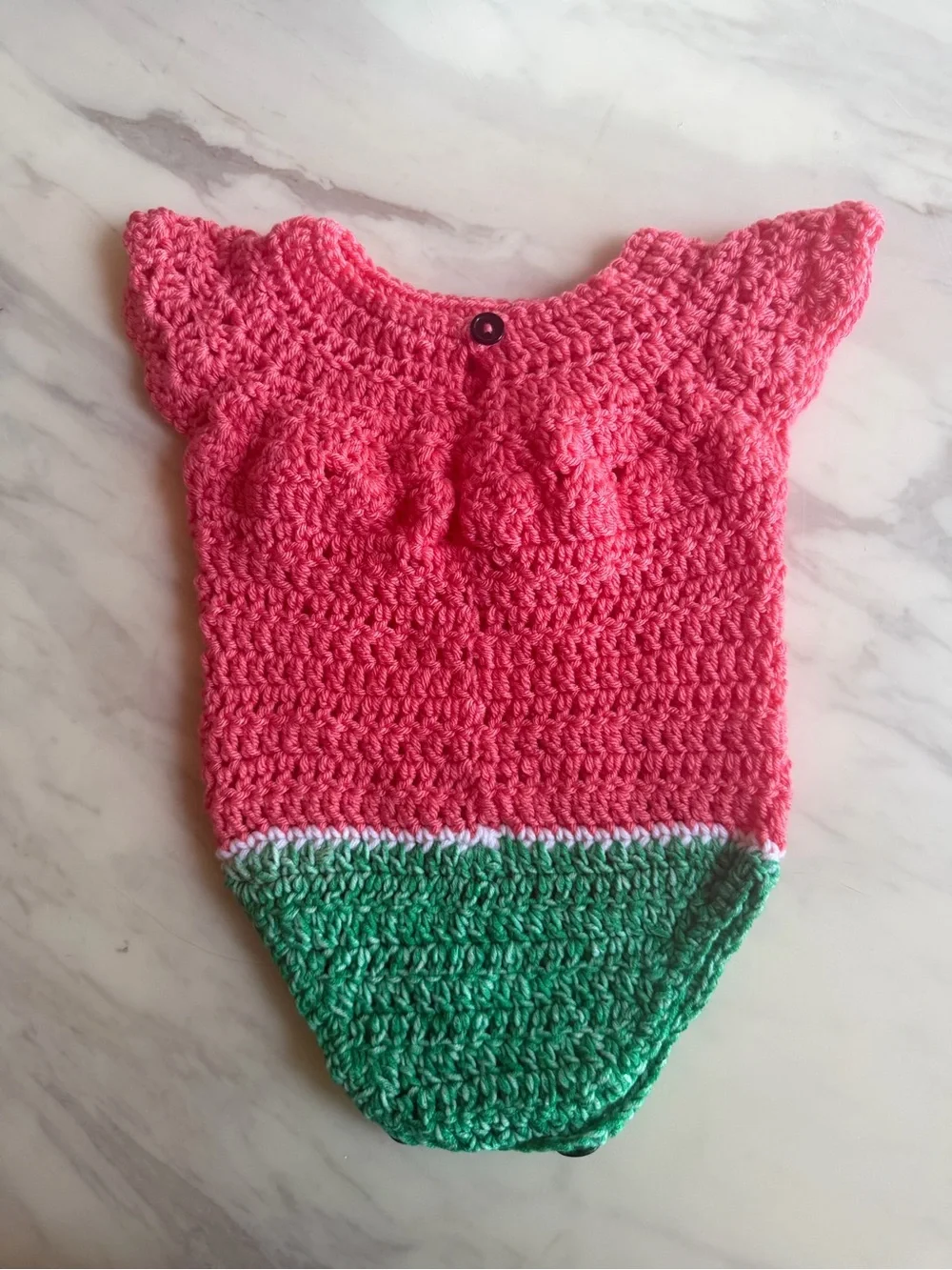 Handmade Crochet Baby Watermelon Romper Pink Green One Piece 6-9 Months